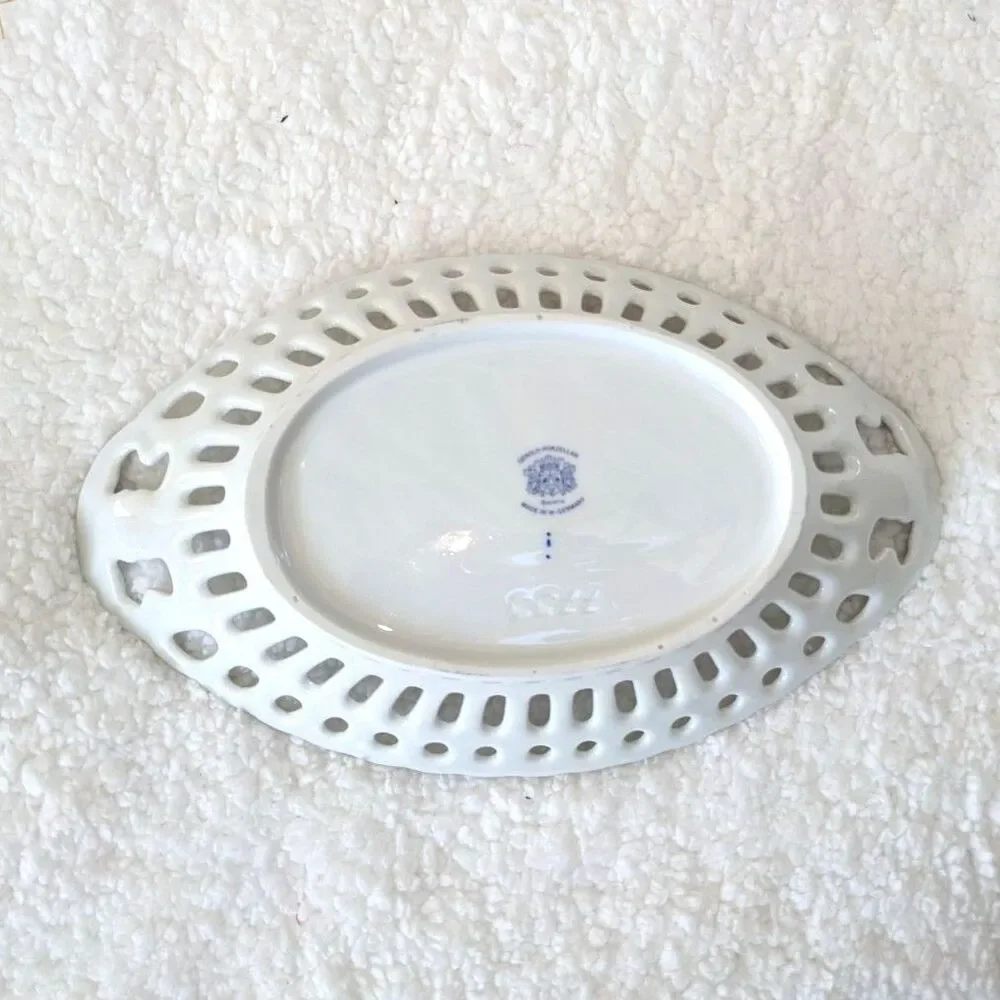 Vintage Bavarian Gerold Porcelain Openwork Floral Serving Dish Fruit Bowl